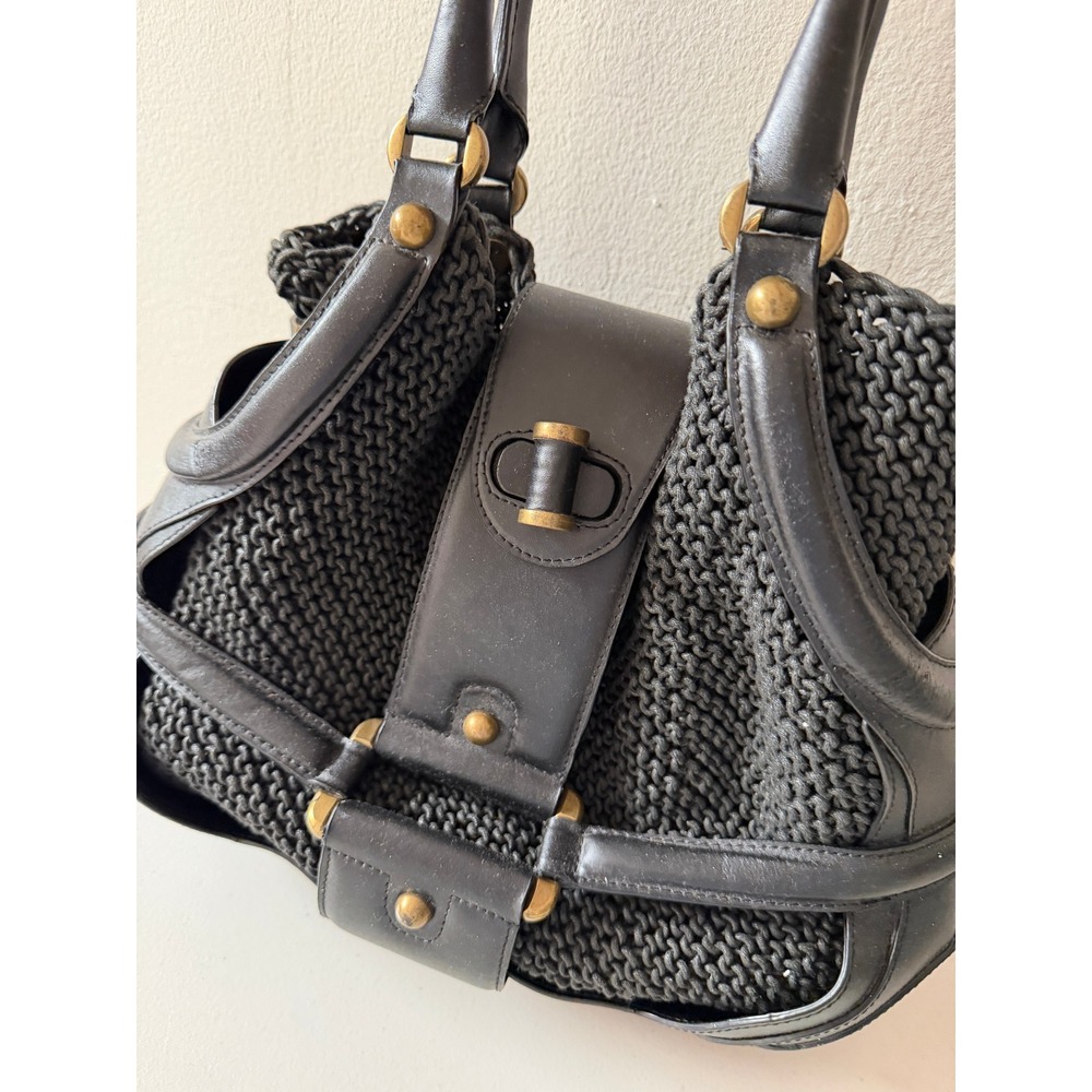 Alexander McQueen Black Leather Crochet Novak Satchel Bag with Pouch Handbag - Picture 14 of 14